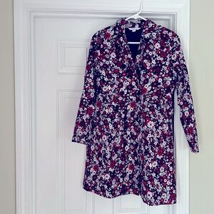 Girls long floral Brooks Brothers Fleece pea coat, size XL, pink/red/navy multi